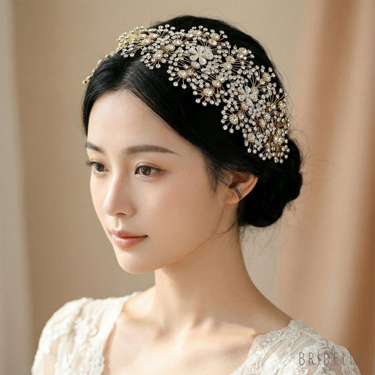 Gold Rhinestone Bridal Tiara Headband for Wedding - Bridella BHP240-G - Gold