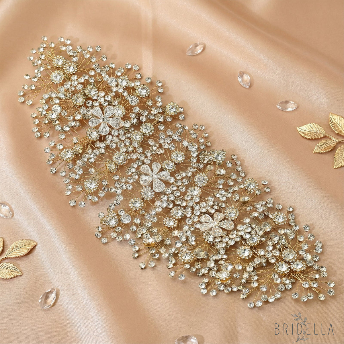 Gold Rhinestone Bridal Tiara Headband for Wedding - Bridella BHP240-G - Gold