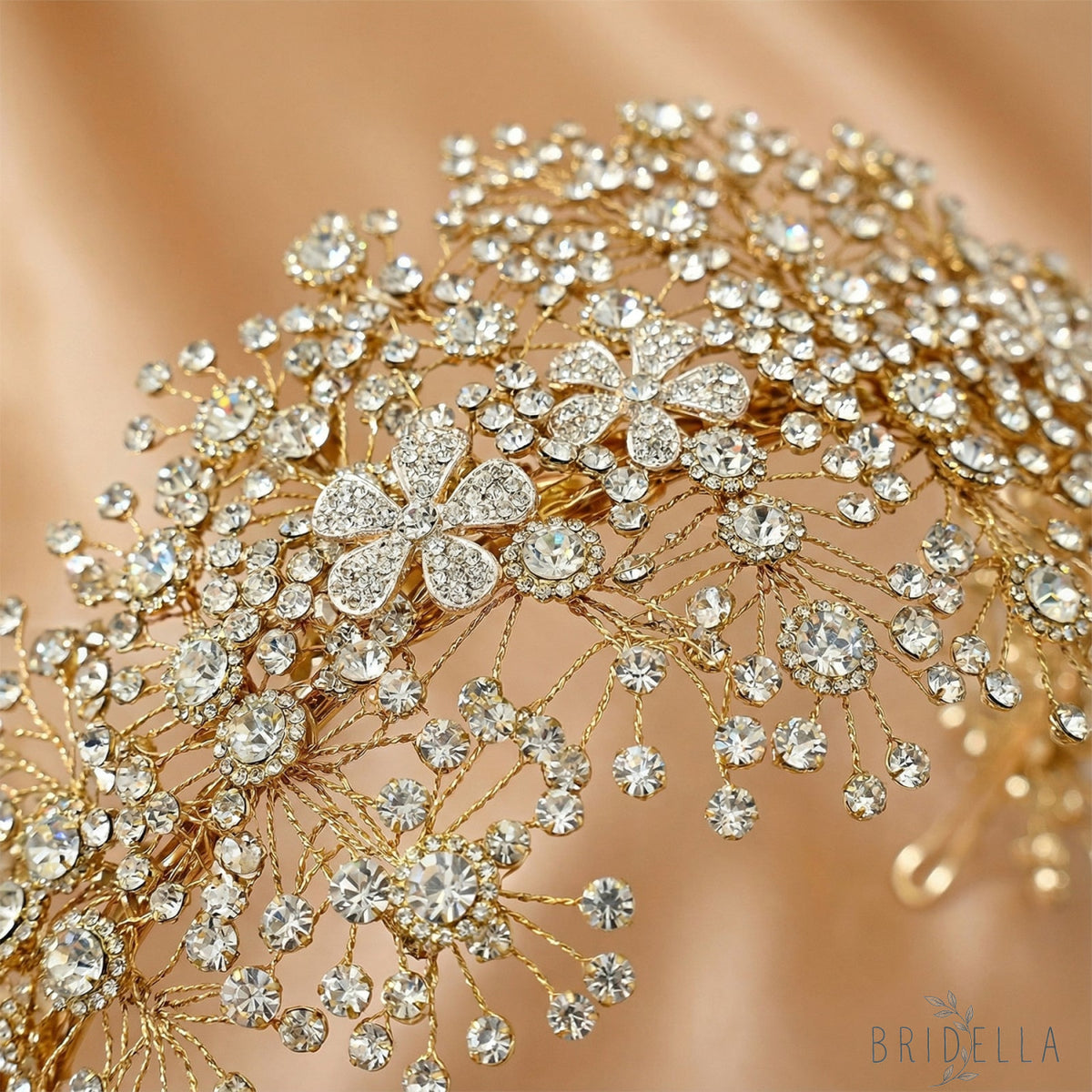 Gold Rhinestone Bridal Tiara Headband for Wedding - Bridella BHP240-G - Gold