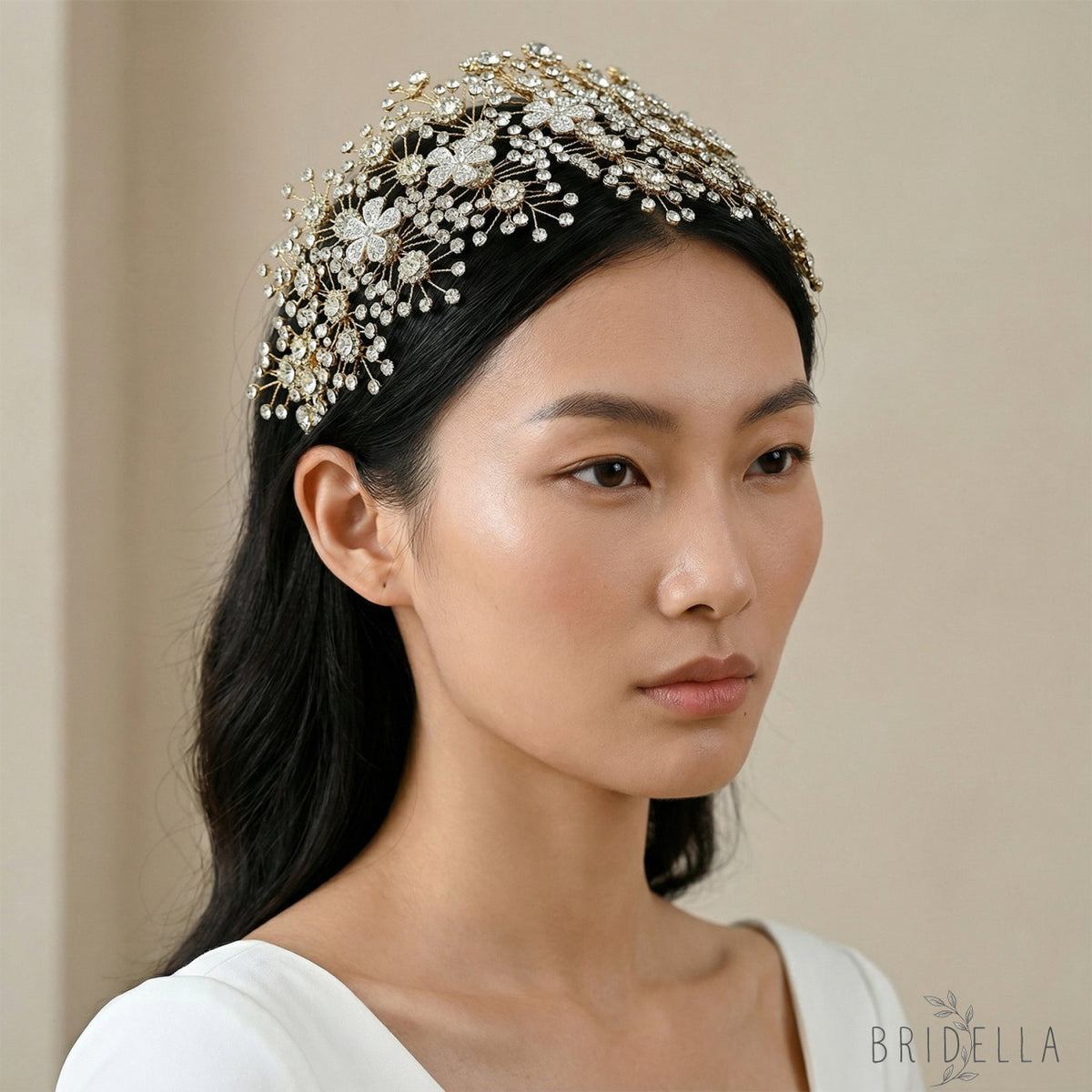 Gold Rhinestone Bridal Tiara Headband for Wedding - Bridella BHP240-G - Gold