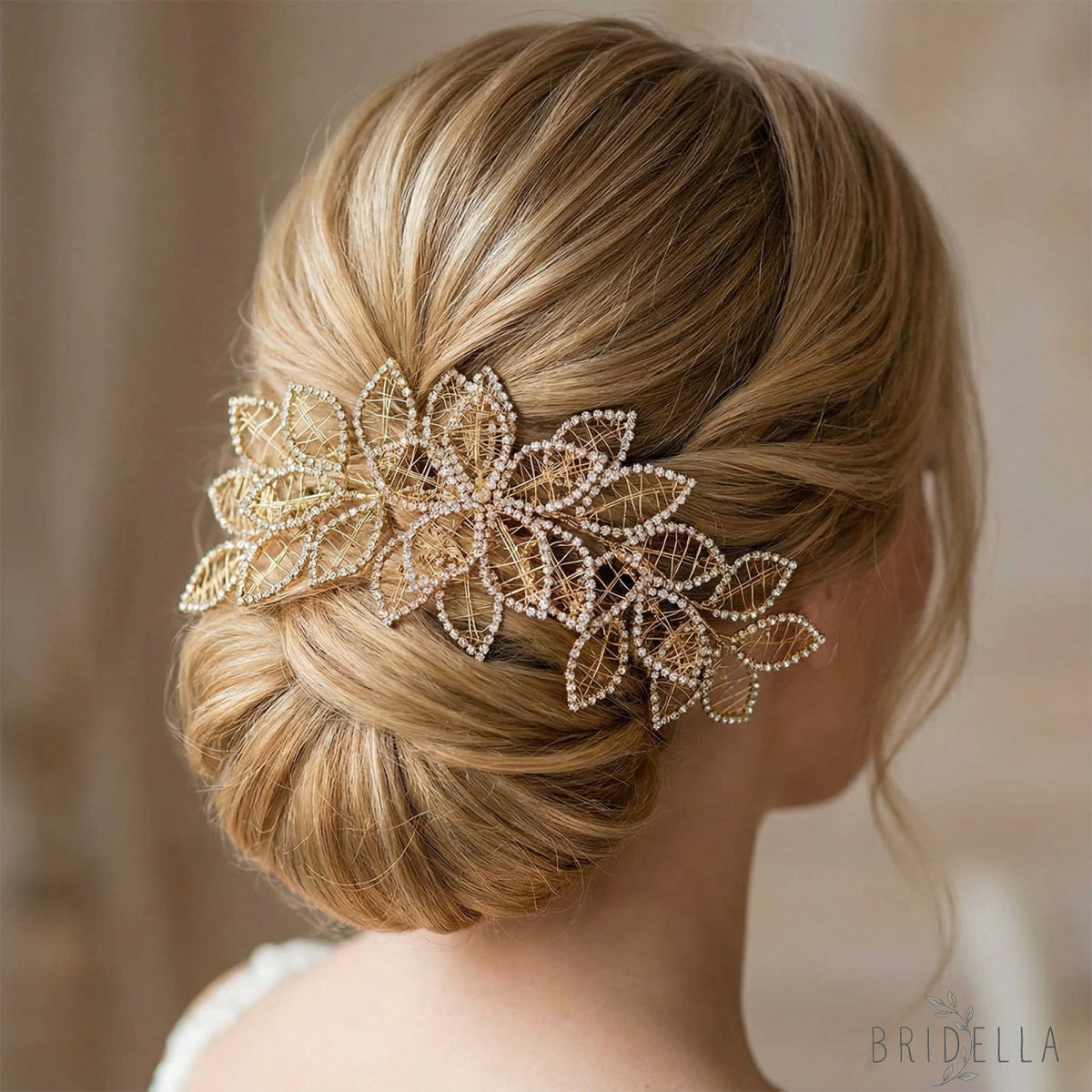 Gold Rhinestone Crown Bridal Tiara - Bridella BHP256-XG - Gold