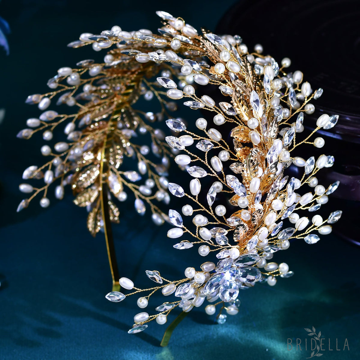 BHP322-G gold rhinestone pearl crown