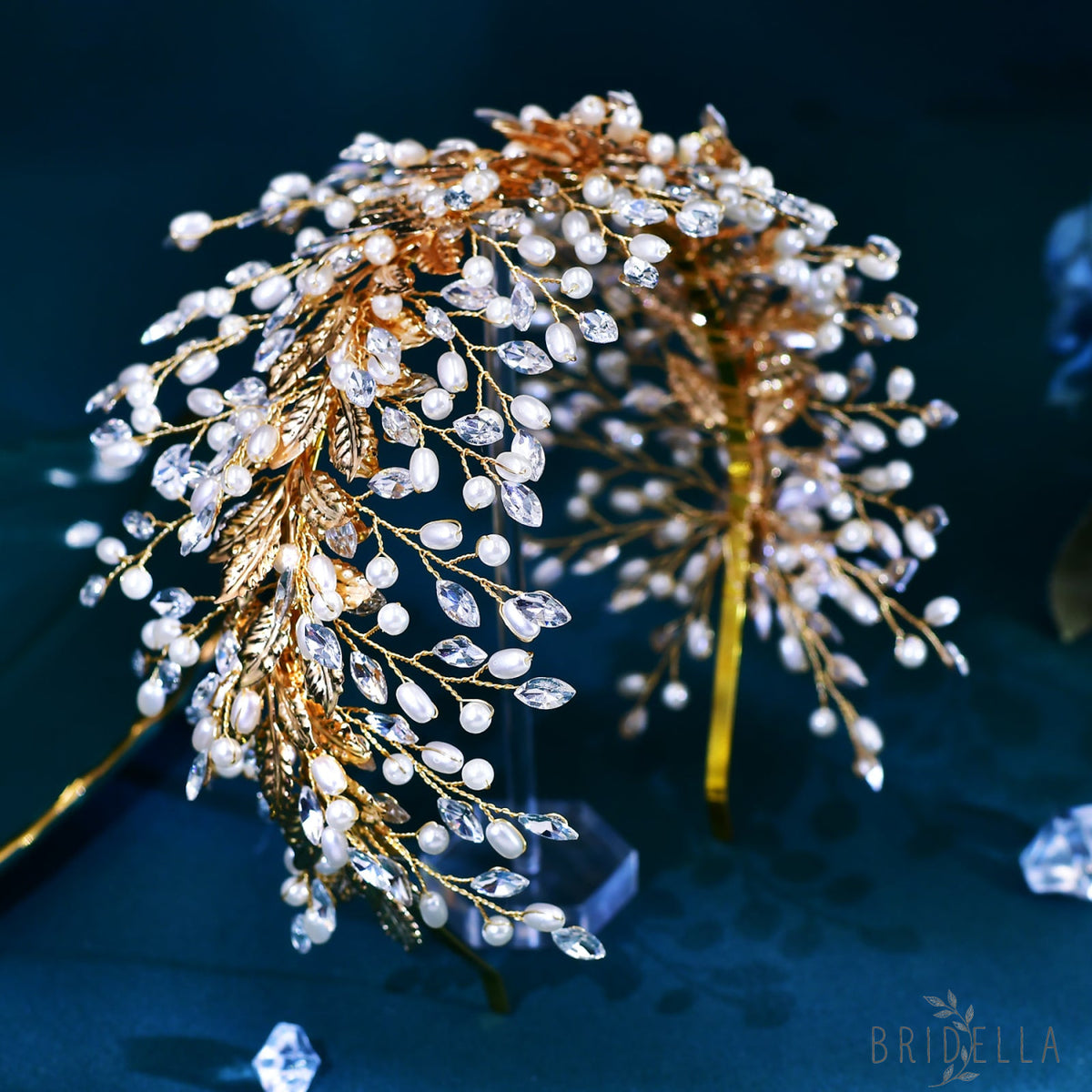 BHP322-G gold rhinestone pearl crown