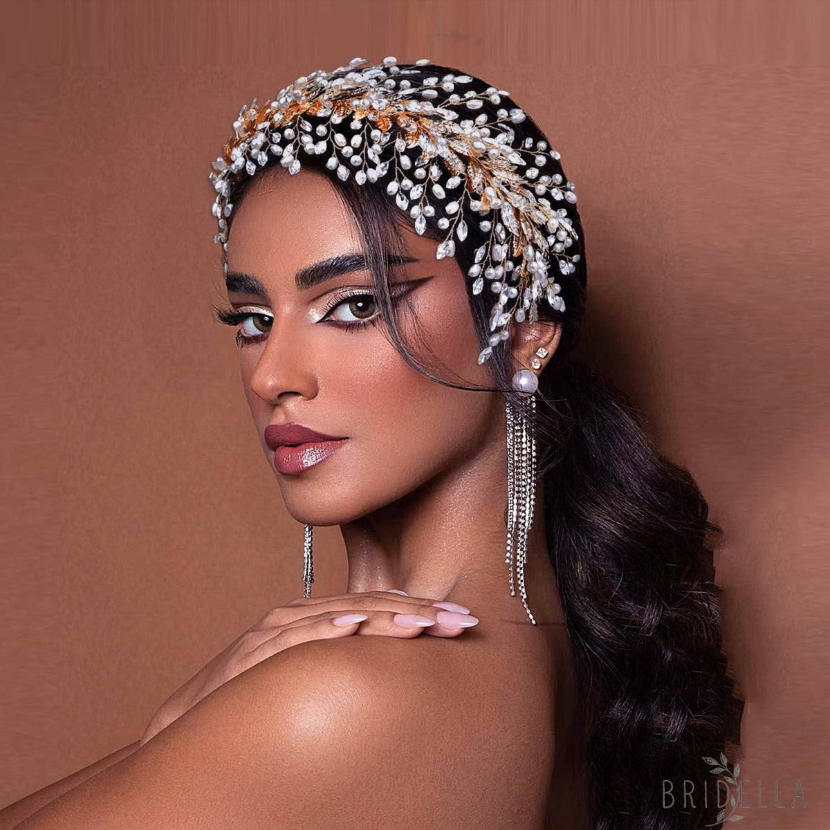 BHP322-G gold rhinestone pearl crown