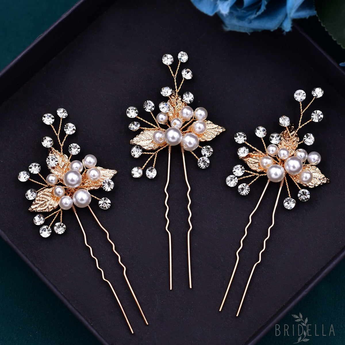 BHP133-G three pcs set gold rhinestone pearl headwear