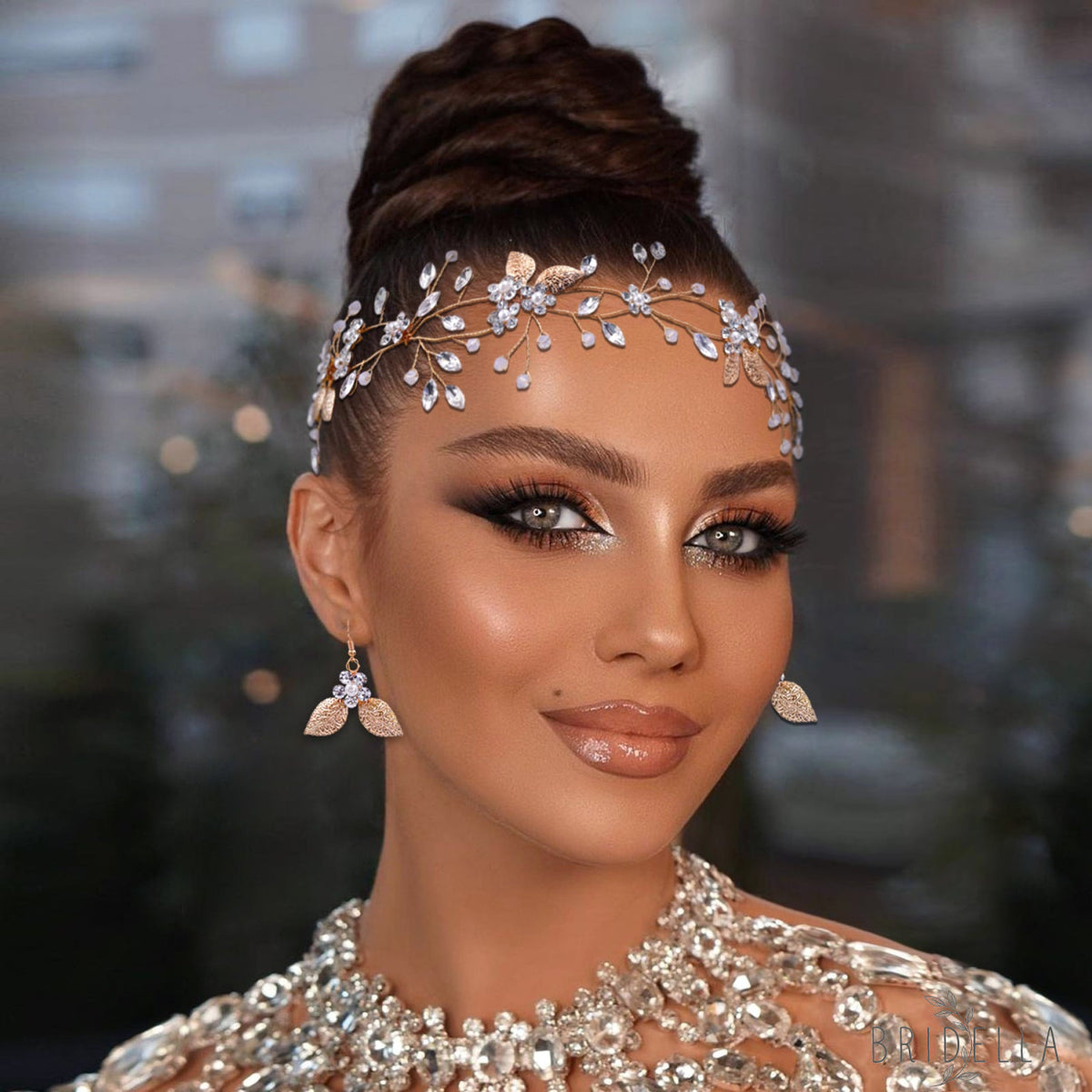 BHP360 gold rhinestone pearl headband