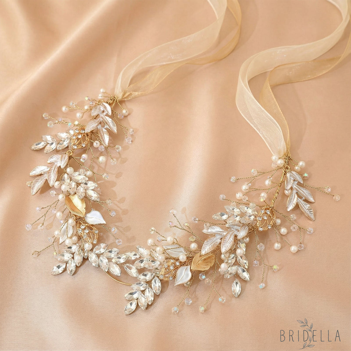 Gold Rhinestone Pearl Bridal Headband Wedding Hairpiece - Bridella BHP272-G - Golden - HEADWEAR