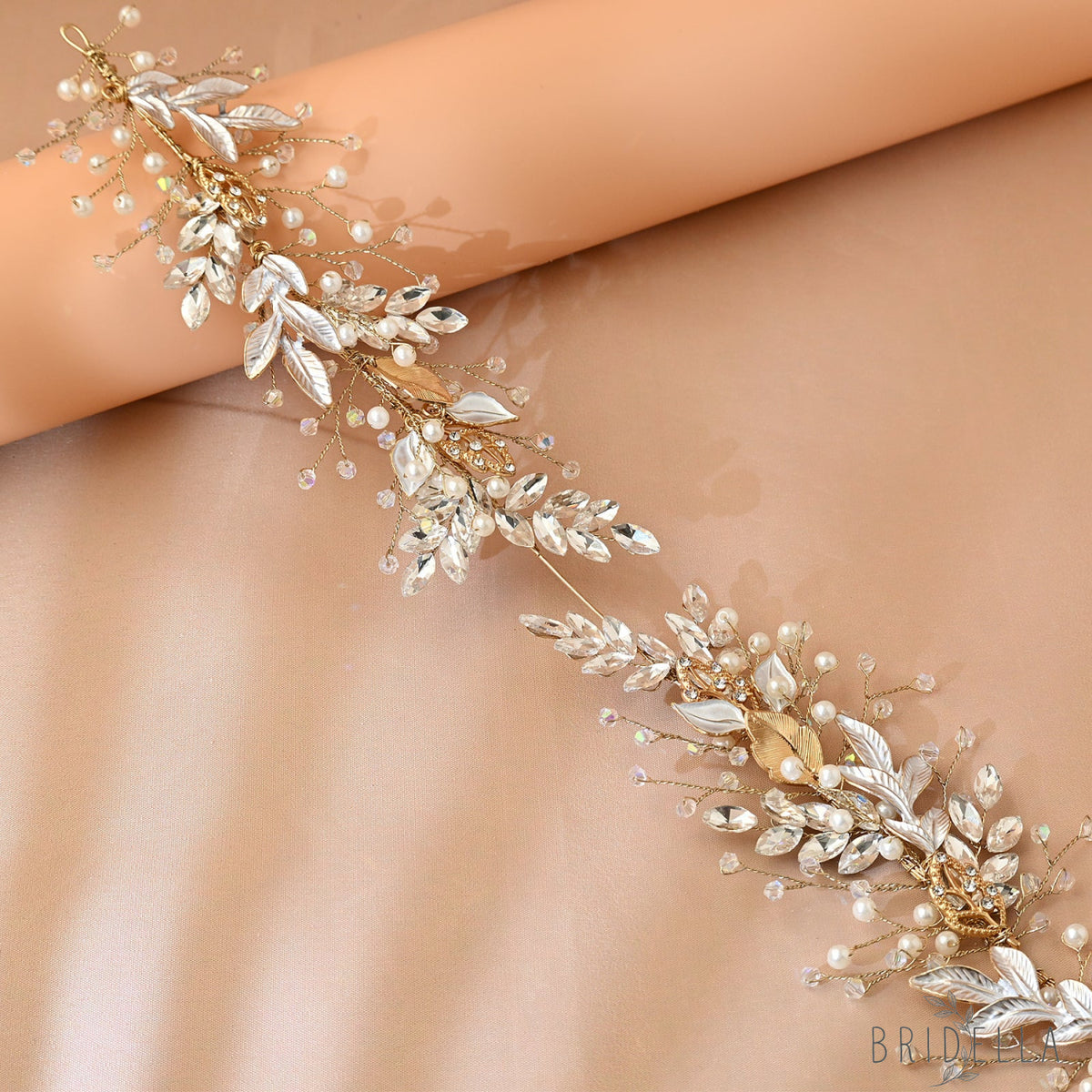 Gold Rhinestone Pearl Bridal Headband Wedding Hairpiece - Bridella BHP272-G - Golden - HEADWEAR