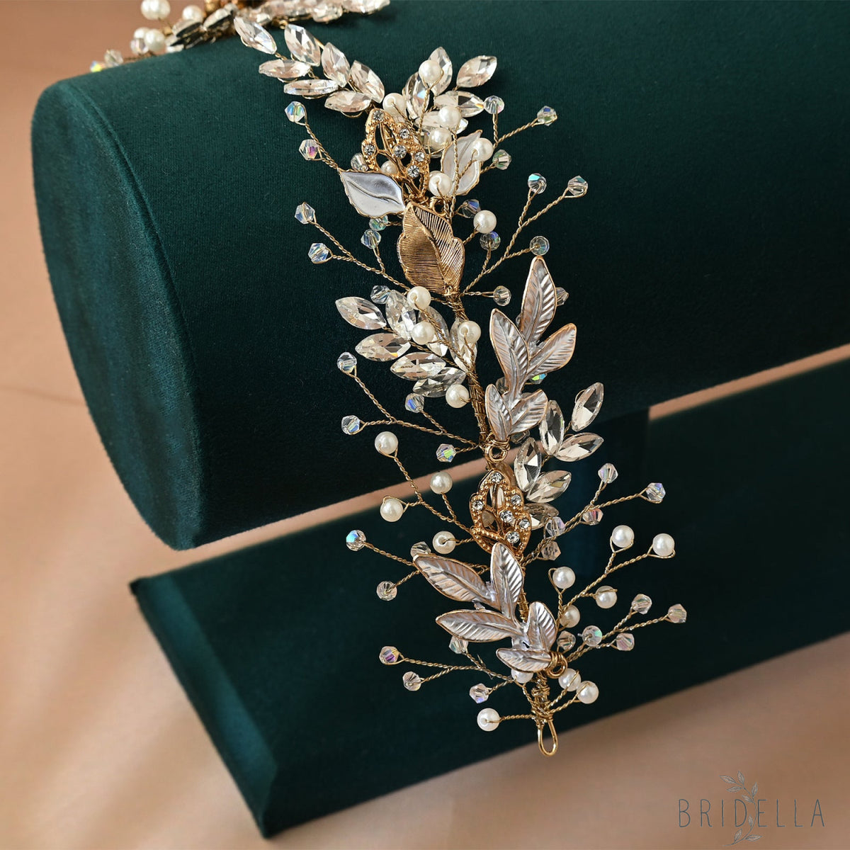 Gold Rhinestone Pearl Bridal Headband Wedding Hairpiece - Bridella BHP272-G - Golden - HEADWEAR