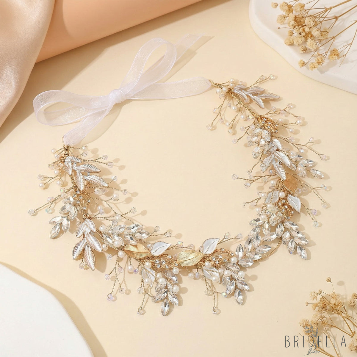 Gold Rhinestone Pearl Bridal Headband Wedding Hairpiece - Bridella BHP272-G - Golden - HEADWEAR