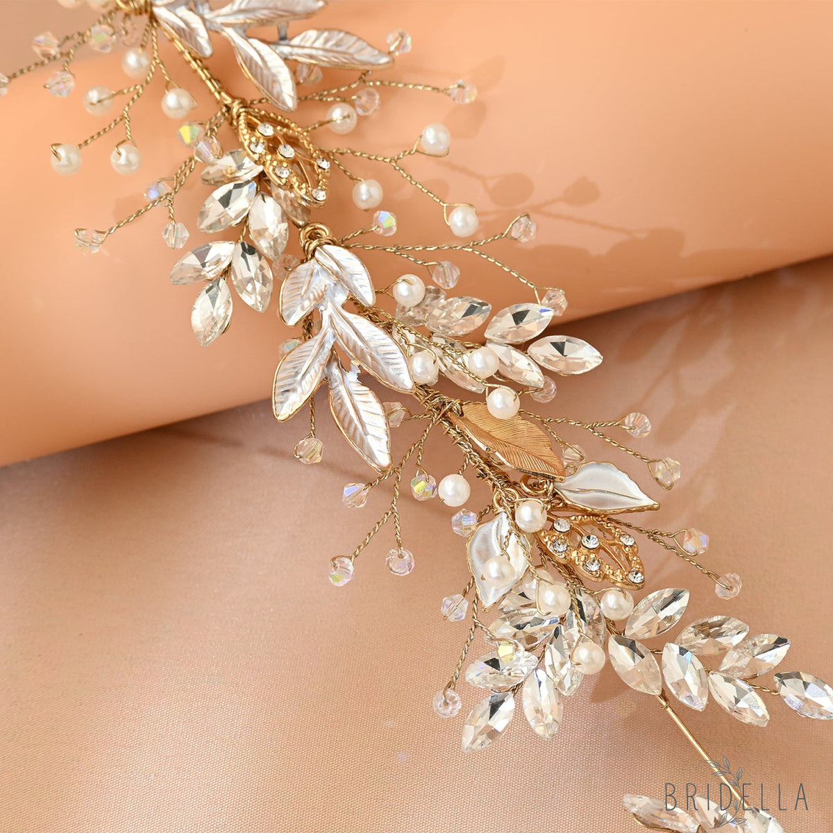 Gold Rhinestone Pearl Bridal Headband Wedding Hairpiece - Bridella BHP272-G - Golden - HEADWEAR