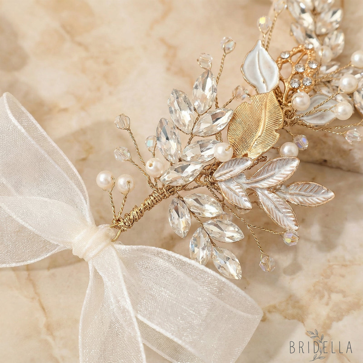 Gold Rhinestone Pearl Bridal Headband Wedding Hairpiece - Bridella BHP272-G - Golden - HEADWEAR