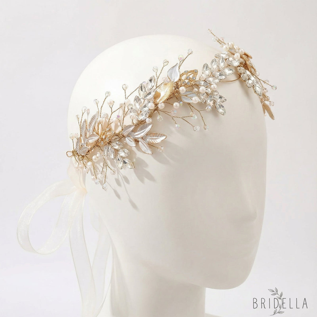 Gold Rhinestone Pearl Bridal Headband Wedding Hairpiece - Bridella BHP272-G - Golden - HEADWEAR