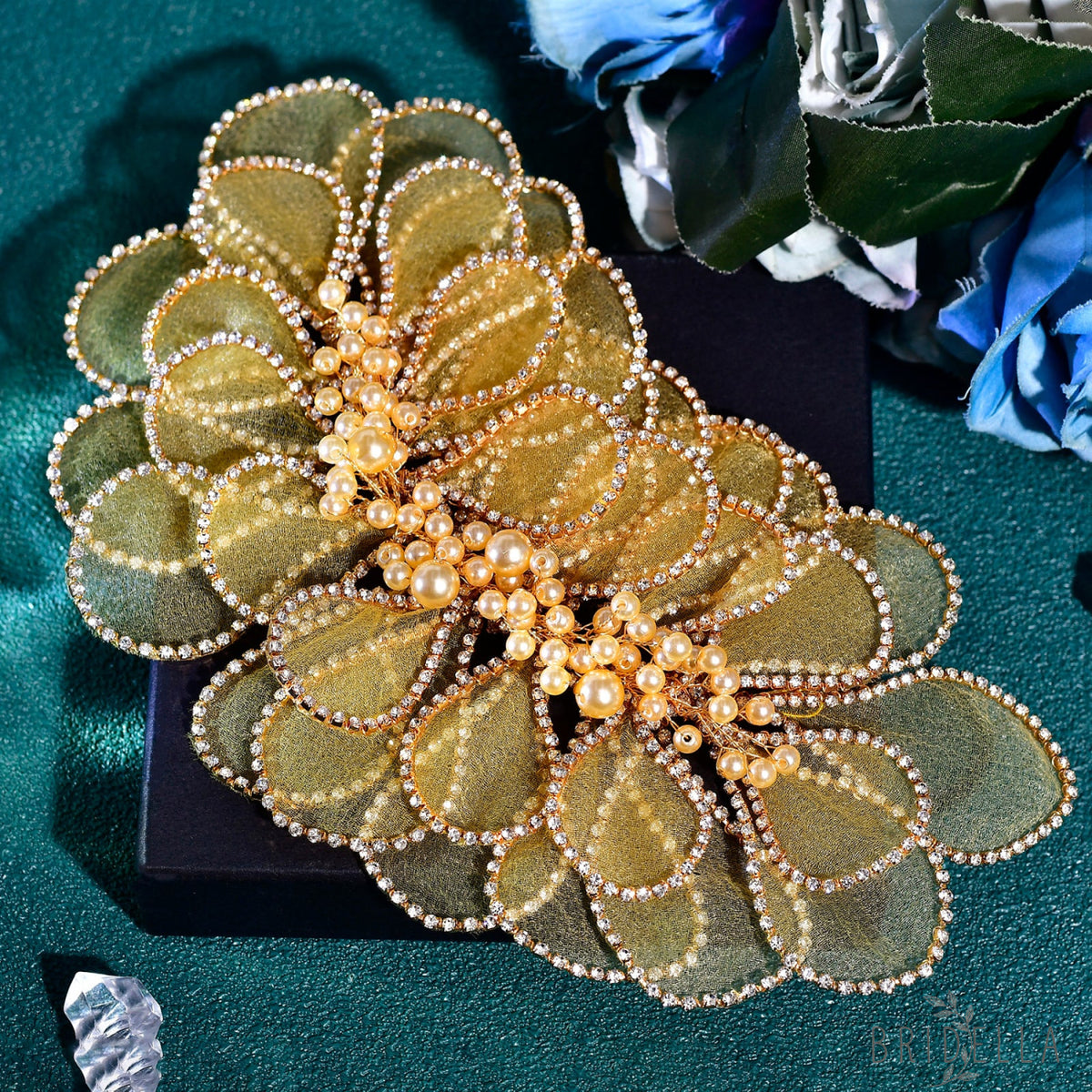 BHP681-G gold rhinestone pearl headband