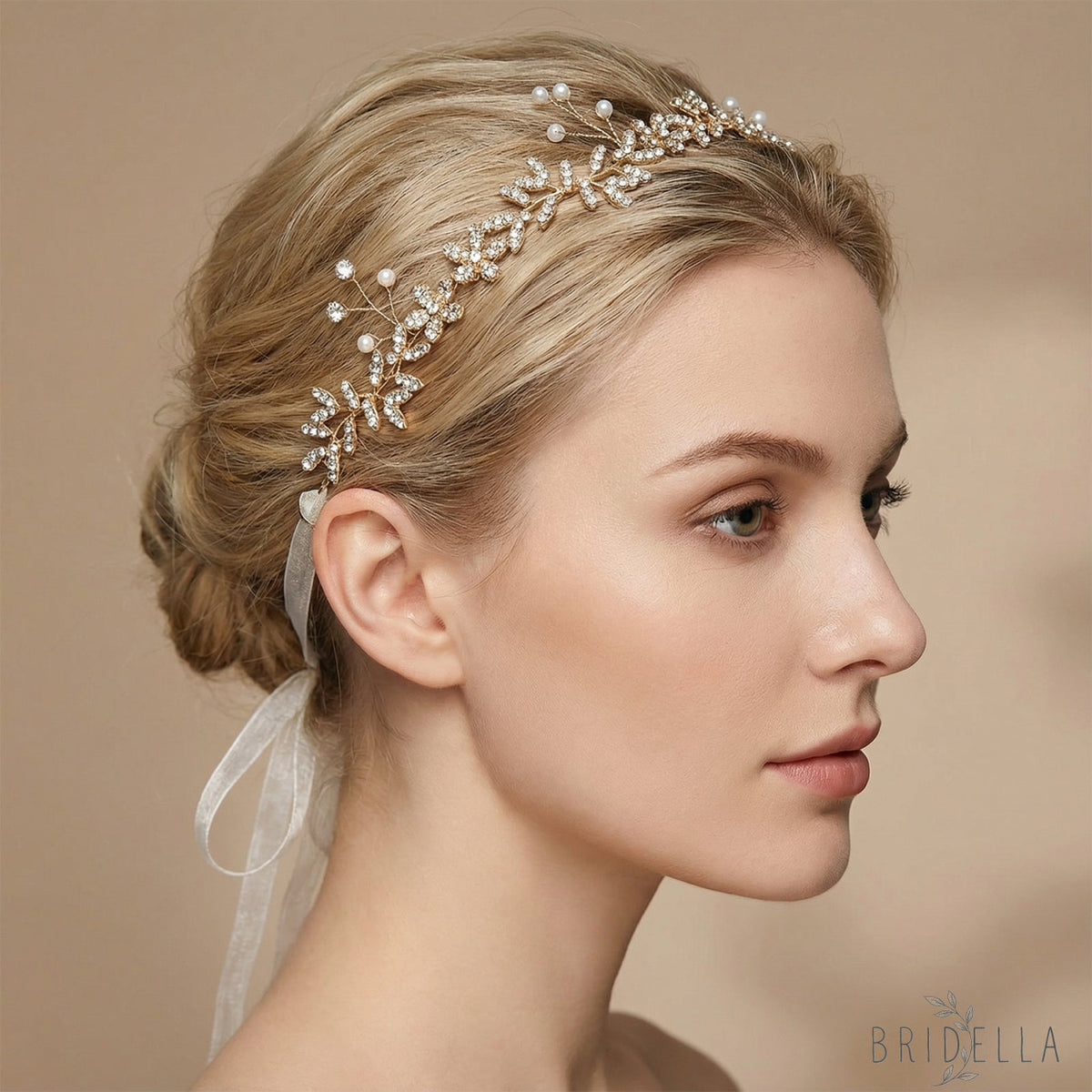Gold Rhinestone Pearl Bridal Headband Wedding Hairpiece - Bridella BHP89-G - Golden - HEADWEAR
