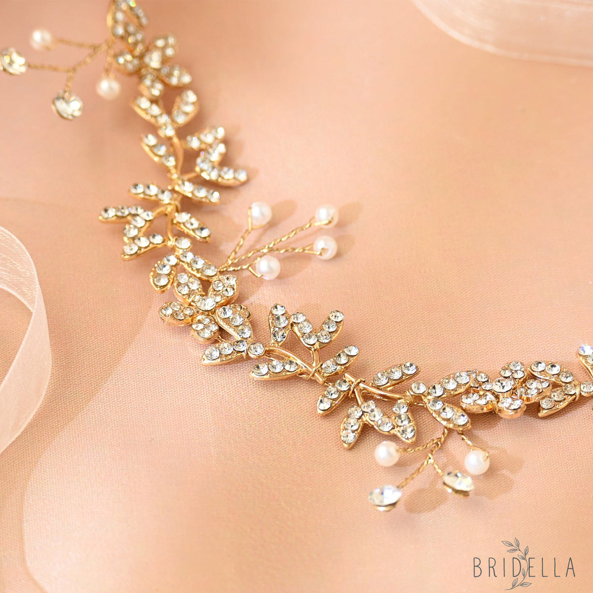 Gold Rhinestone Pearl Bridal Headband Wedding Hairpiece - Bridella BHP89-G - Golden - HEADWEAR