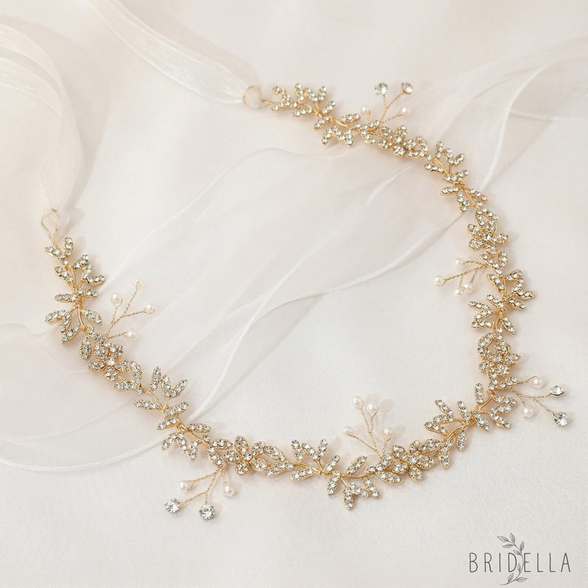 Gold Rhinestone Pearl Bridal Headband Wedding Hairpiece - Bridella BHP89-G - Golden - HEADWEAR