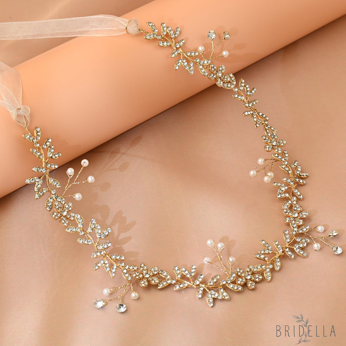 Gold Rhinestone Pearl Bridal Headband Wedding Hairpiece - Bridella BHP89-G - Golden - HEADWEAR