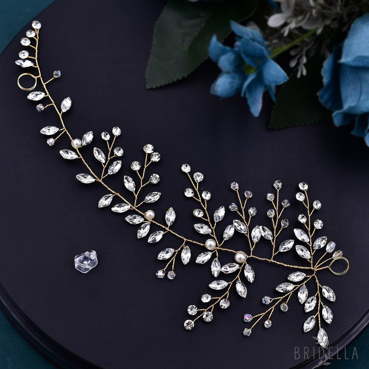 Gold Rhinestone & Pearl Bridal Headpiece for Wedding - Bridella BHP21-G - Gold