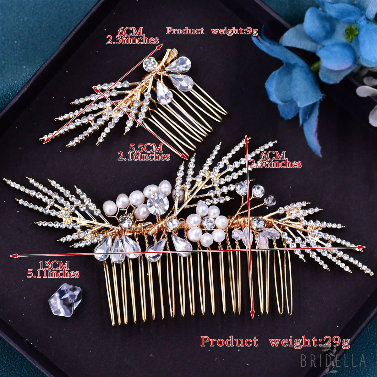 Gold Rhinestone & Pearl Tiara - Bridella BHP01-G
