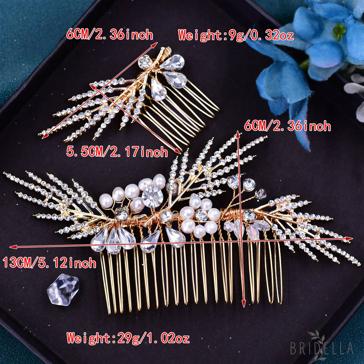 Gold Rhinestone & Pearl Tiara - Bridella BHP01-G