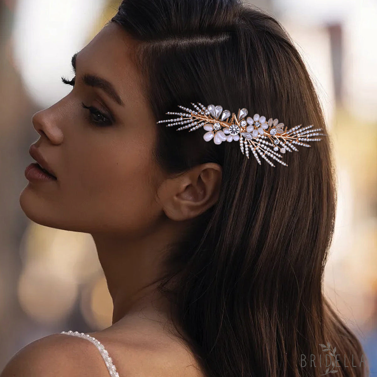 Gold Rhinestone & Pearl Tiara - Bridella BHP01-G