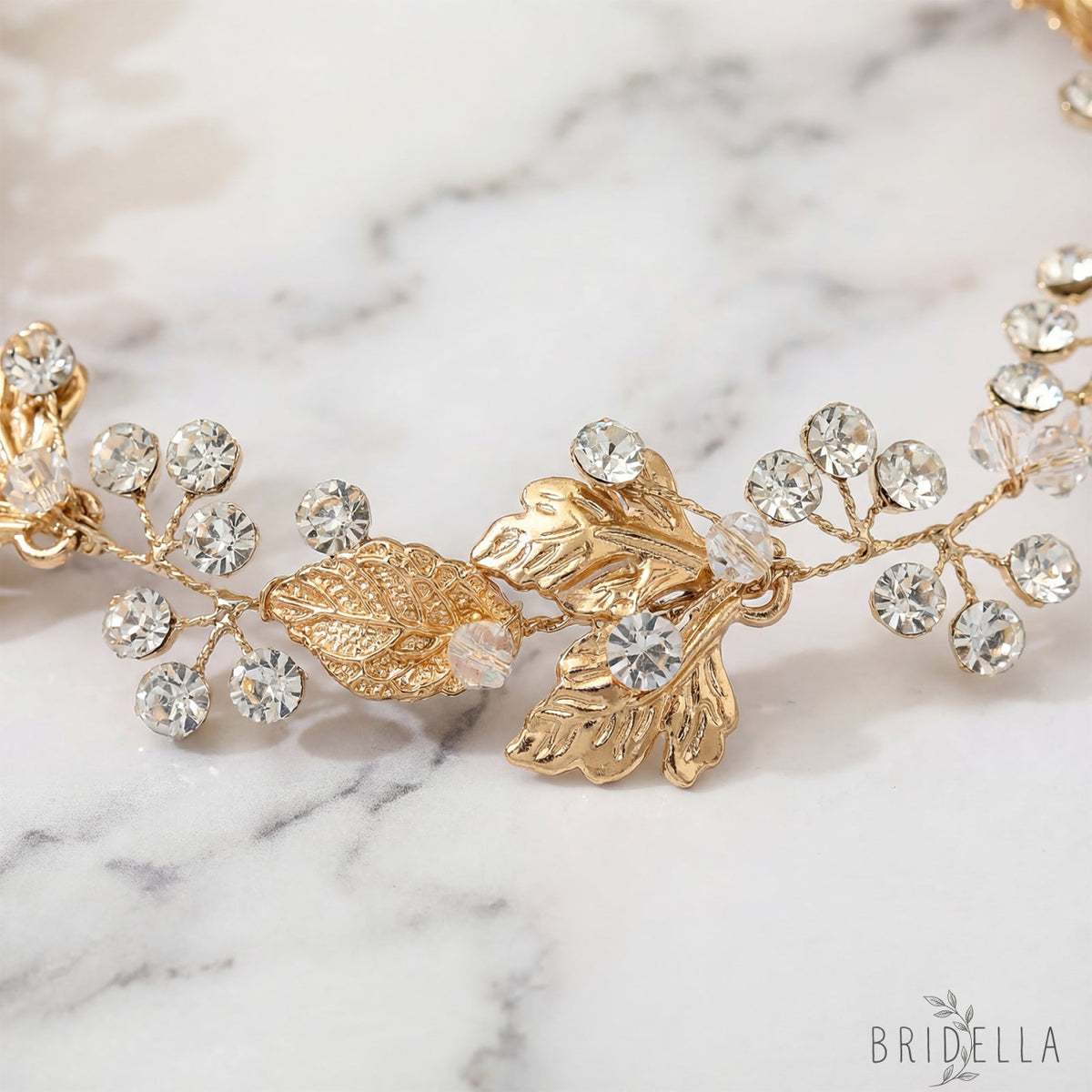 Gold Rhinestone Slim Bridal Headband - Bridella BHP122-G - Golden - HEADWEAR