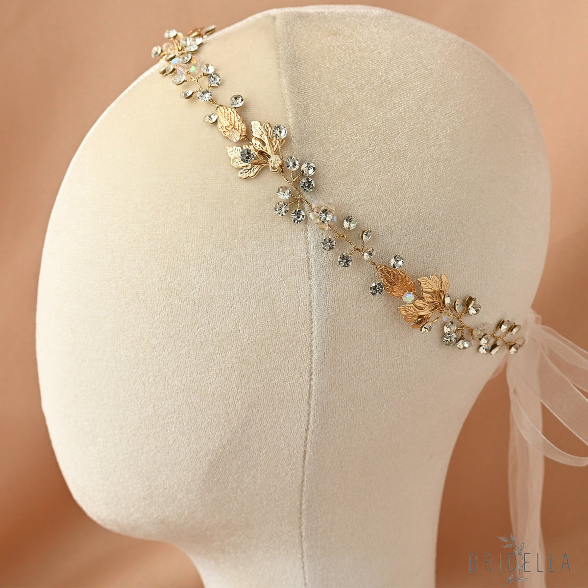 Gold Rhinestone Slim Bridal Headband - Bridella BHP122-G - Golden - HEADWEAR