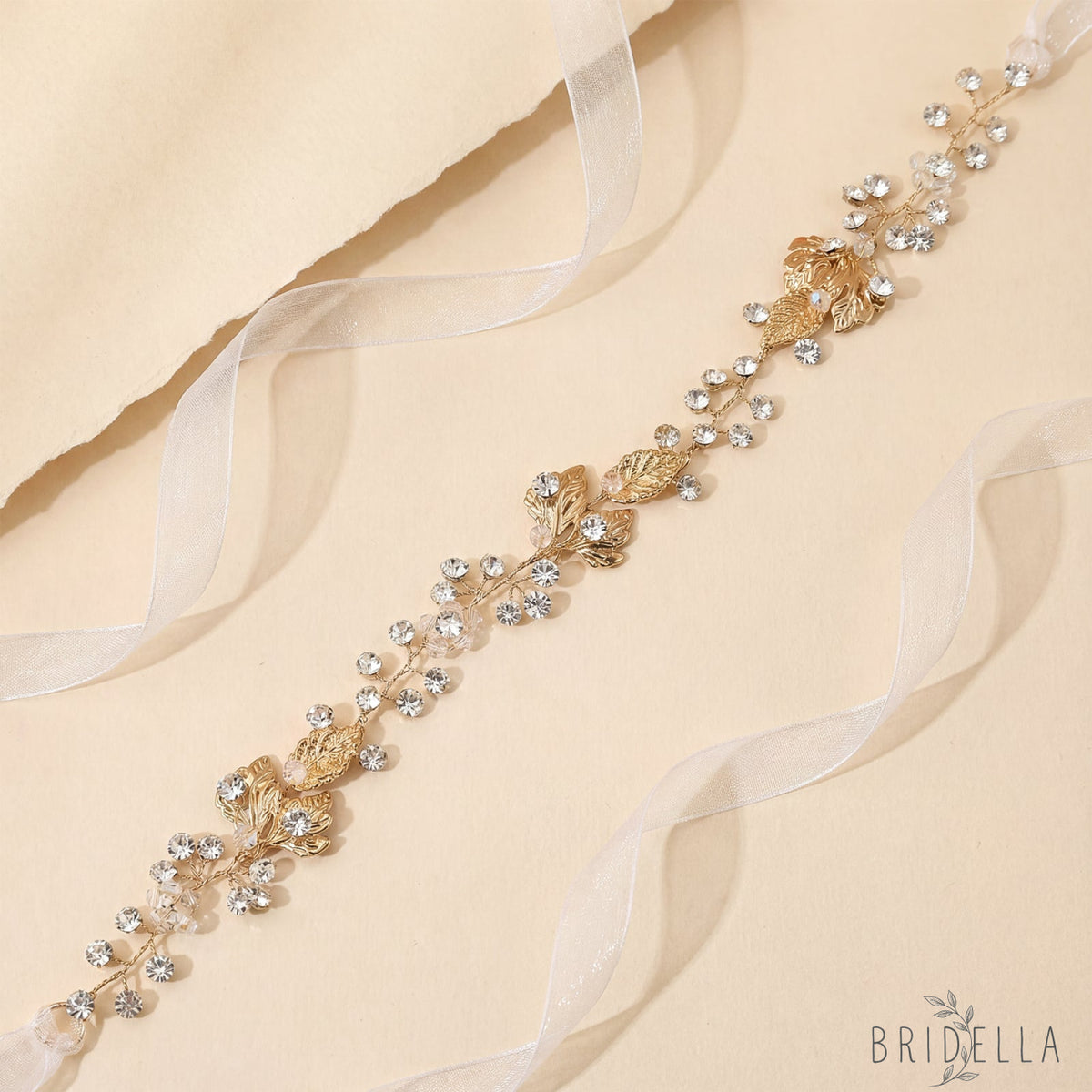 Gold Rhinestone Slim Bridal Headband - Bridella BHP122-G - Golden - HEADWEAR