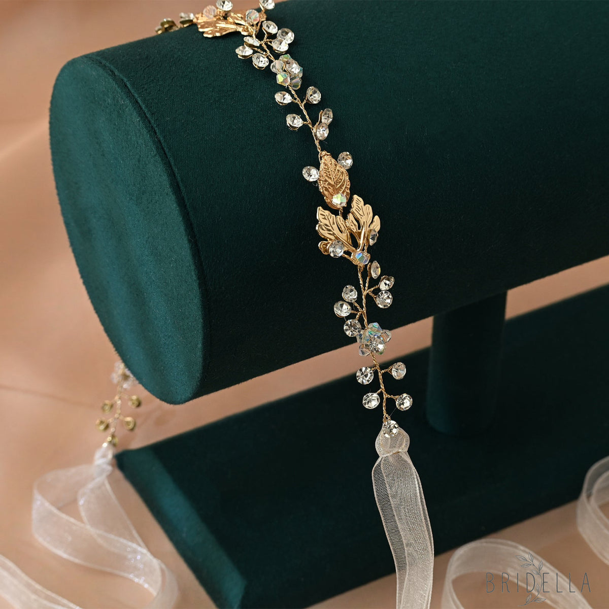 Gold Rhinestone Slim Bridal Headband - Bridella BHP122-G - Golden - HEADWEAR