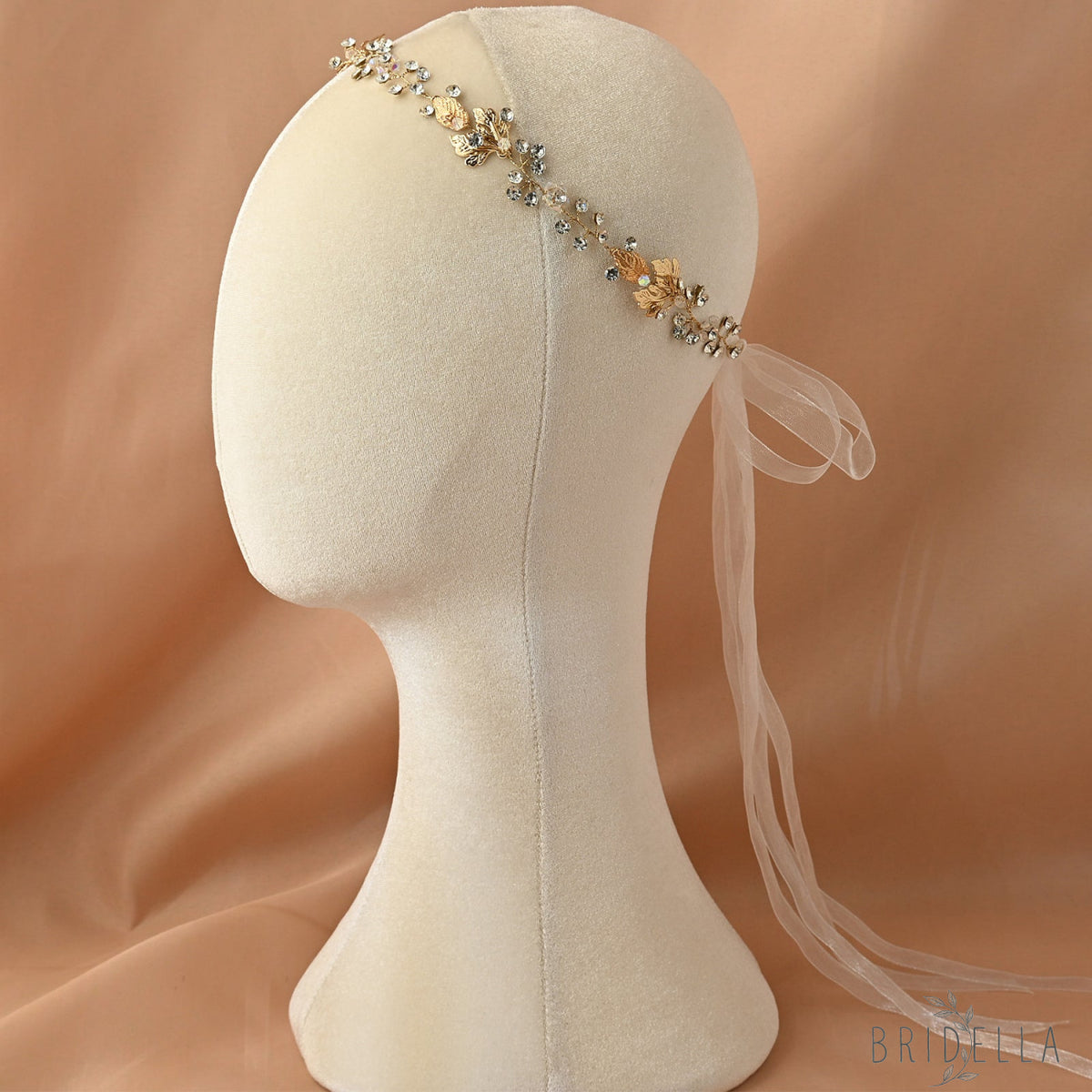Gold Rhinestone Slim Bridal Headband - Bridella BHP122-G - Golden - HEADWEAR