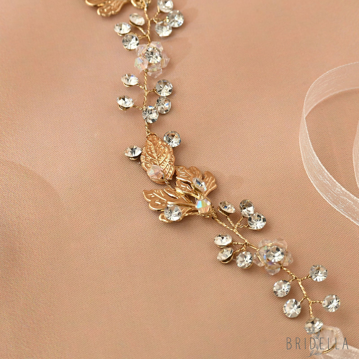 Gold Rhinestone Slim Bridal Headband - Bridella BHP122-G - Golden - HEADWEAR