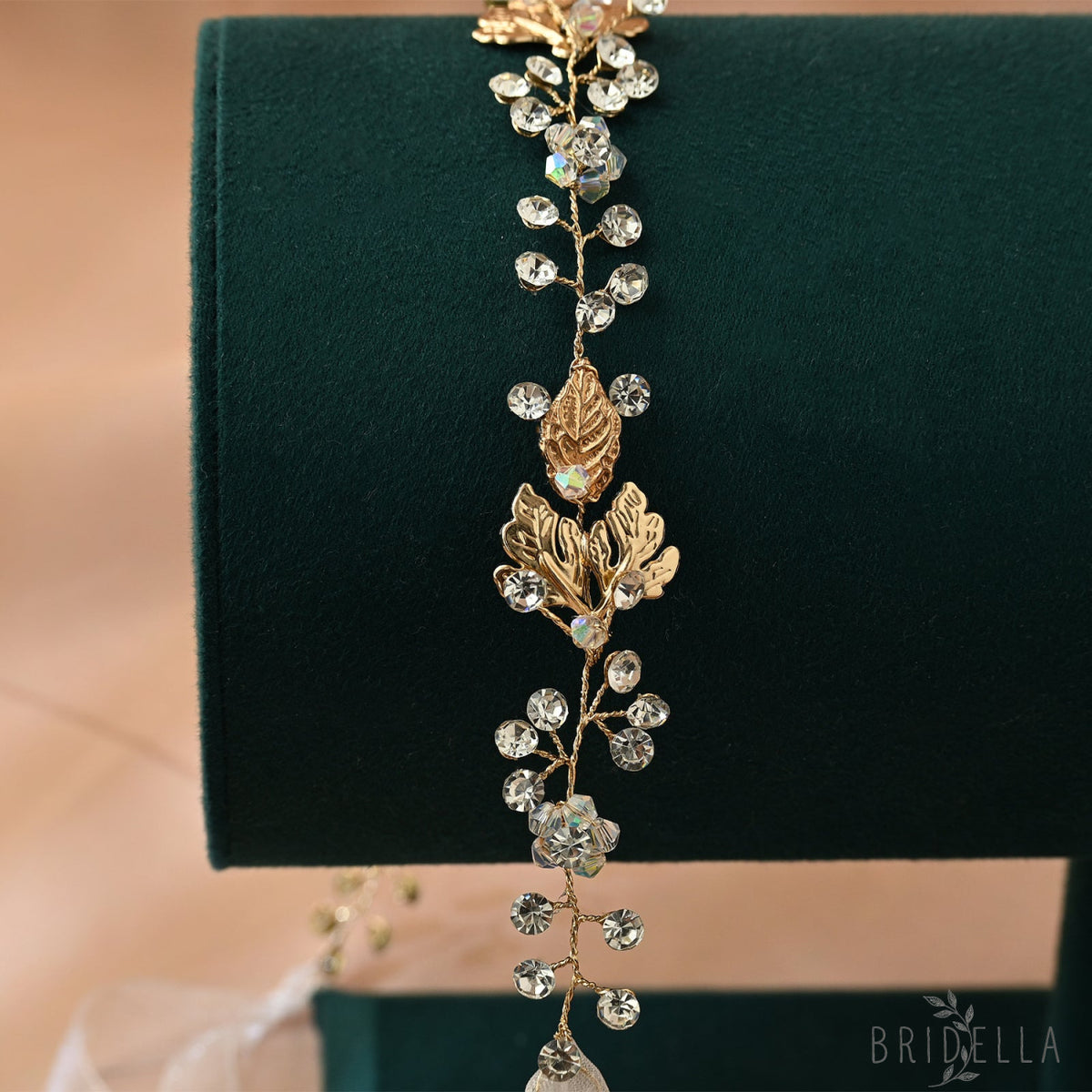 Gold Rhinestone Slim Bridal Headband - Bridella BHP122-G - Golden - HEADWEAR