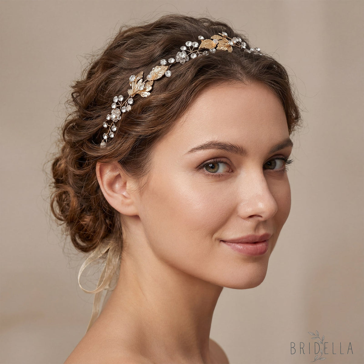 Gold Rhinestone Slim Bridal Headband - Bridella BHP122-G - Golden - HEADWEAR