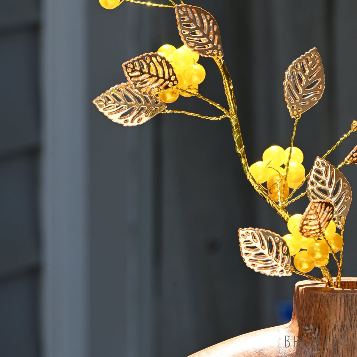 Golden Artificial Berry Stem with Metallic Leaves Faux Red/Yellow Berry Picks K103