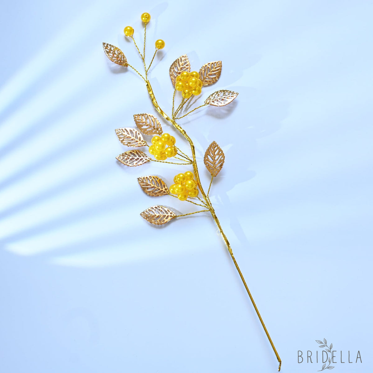Golden Artificial Berry Stem with Metallic Leaves Faux Red/Yellow Berry Picks K103