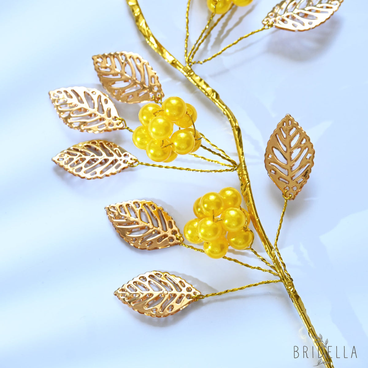 Golden Artificial Berry Stem with Metallic Leaves Faux Red/Yellow Berry Picks K103