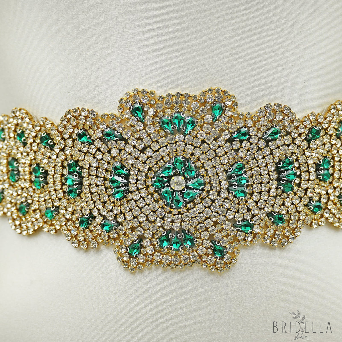 Green Rhinestone Bridal Belt Wedding - Bridella BS88GKL - Green Ribbon - Belts