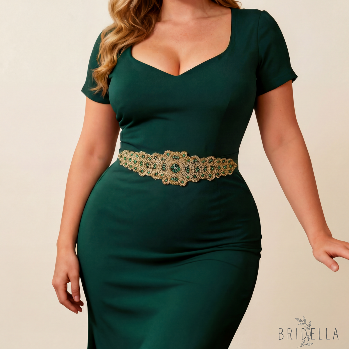 Green Rhinestone Bridal Belt Wedding - Bridella BS88GKL - Green Ribbon - Belts