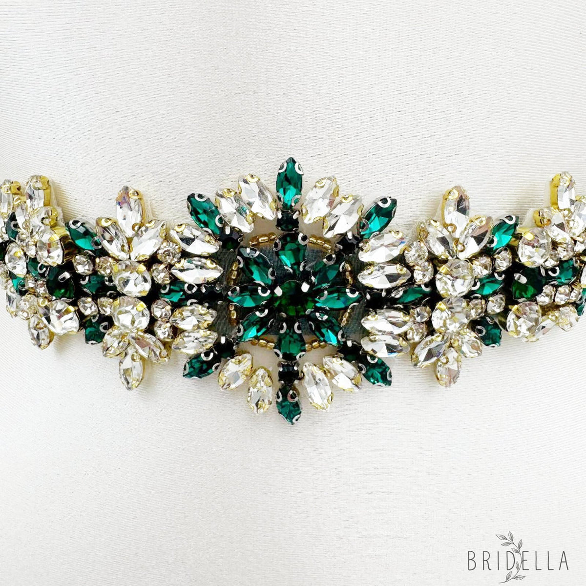 Green Rhinestone Bridal Belt Wedding Dress Sash - Bridella BS319KL - Green Ribbon - Blets