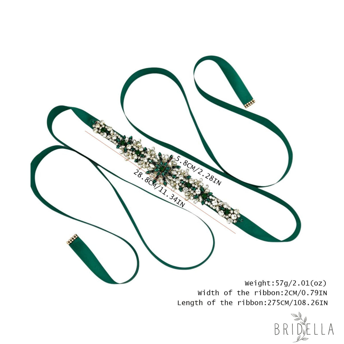 Green Rhinestone Bridal Belt Wedding Dress Sash - Bridella BS319KL - Green Ribbon - Blets