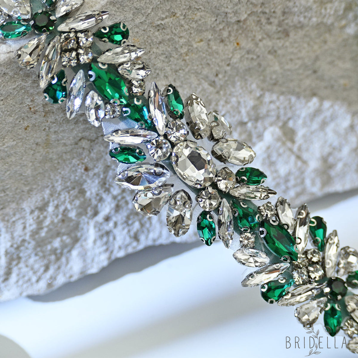 Green Rhinestone Bridal Belt Wedding Sash - Bridella BS122KL - Green Ribbon - Belts