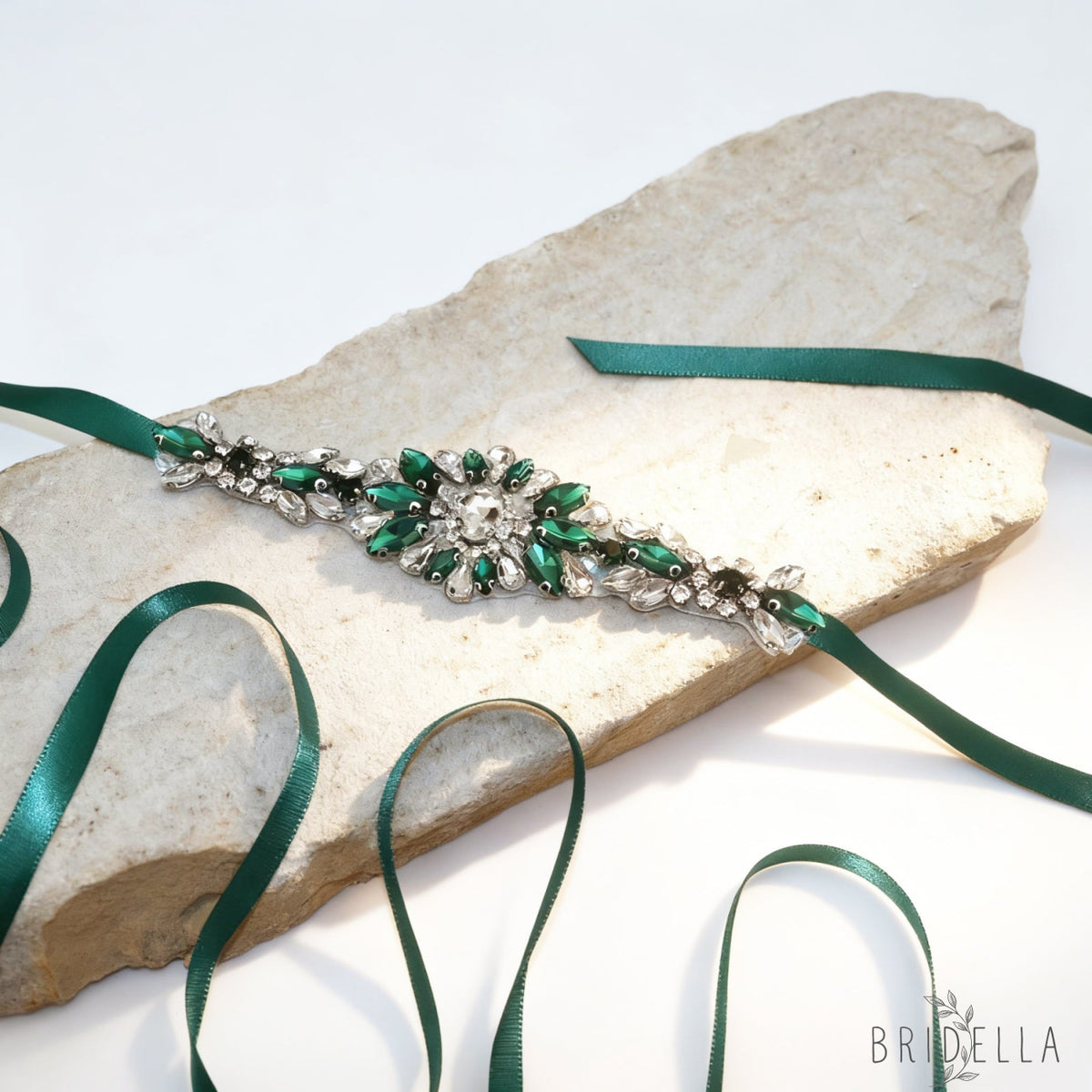 Green Rhinestone Bridal Belt Wedding Sash – Bridella BS142KL - Green Ribbon - Blets