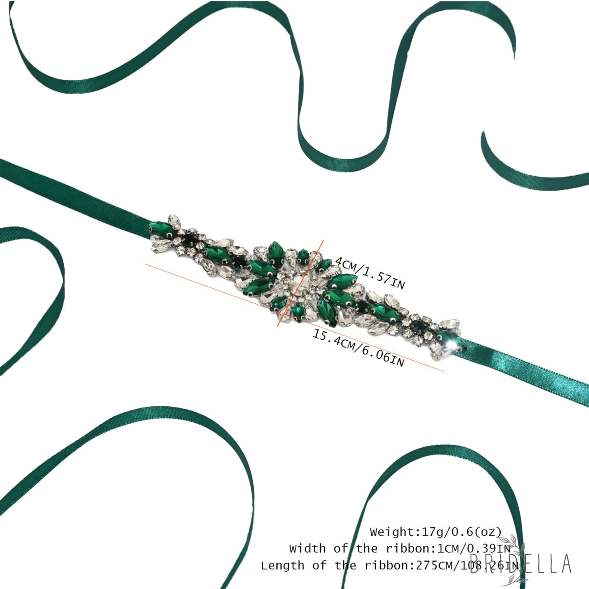 Green Rhinestone Bridal Belt Wedding Sash – Bridella BS142KL - Green Ribbon - Blets