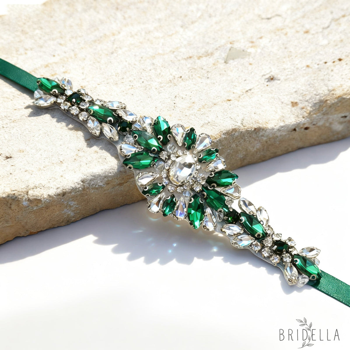 Green Rhinestone Bridal Belt Wedding Sash – Bridella BS142KL - Green Ribbon - Blets