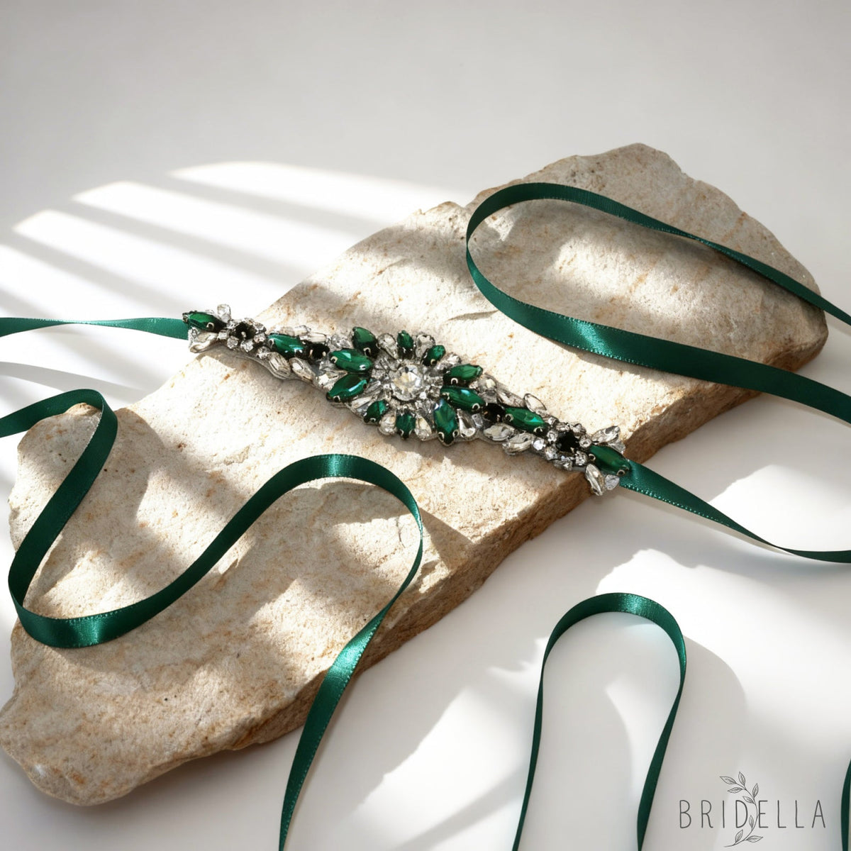 Green Rhinestone Bridal Belt Wedding Sash – Bridella BS142KL - Green Ribbon - Blets