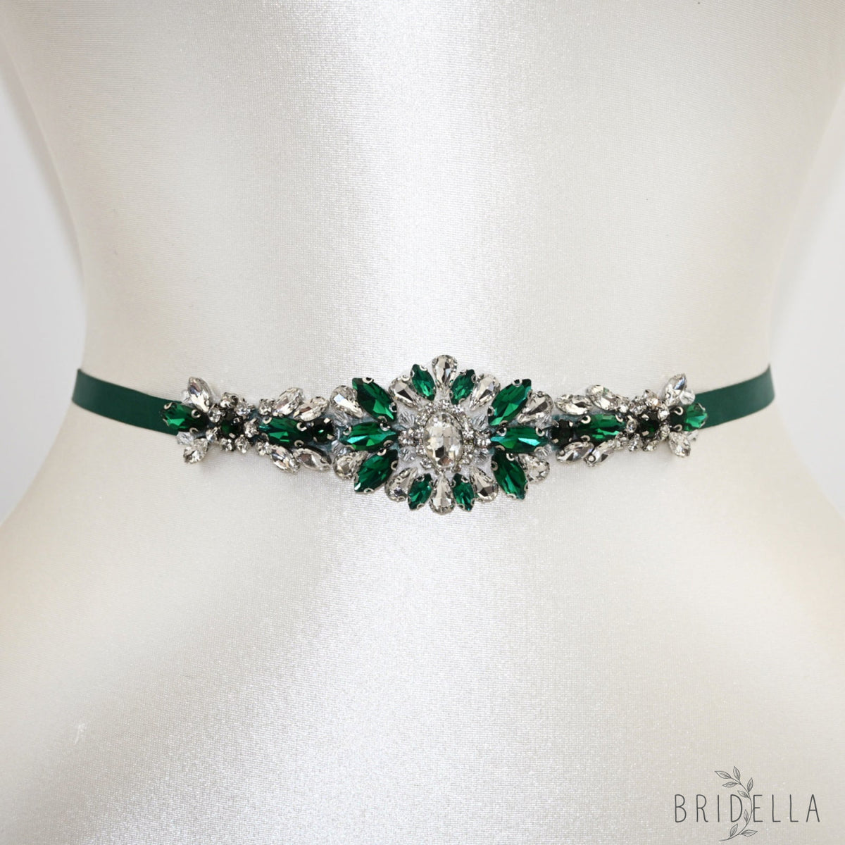 Green Rhinestone Bridal Belt Wedding Sash – Bridella BS142KL - Green Ribbon - Blets