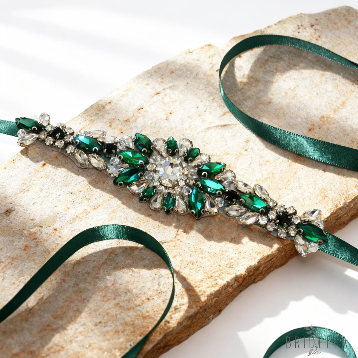 Green Rhinestone Bridal Belt Wedding Sash – Bridella BS142KL - Green Ribbon - Blets