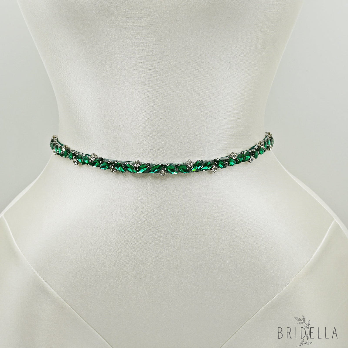 Green Rhinestone Bridal Belt Wedding Sash - Bridella BS149KL - Green Ribbon - Belts