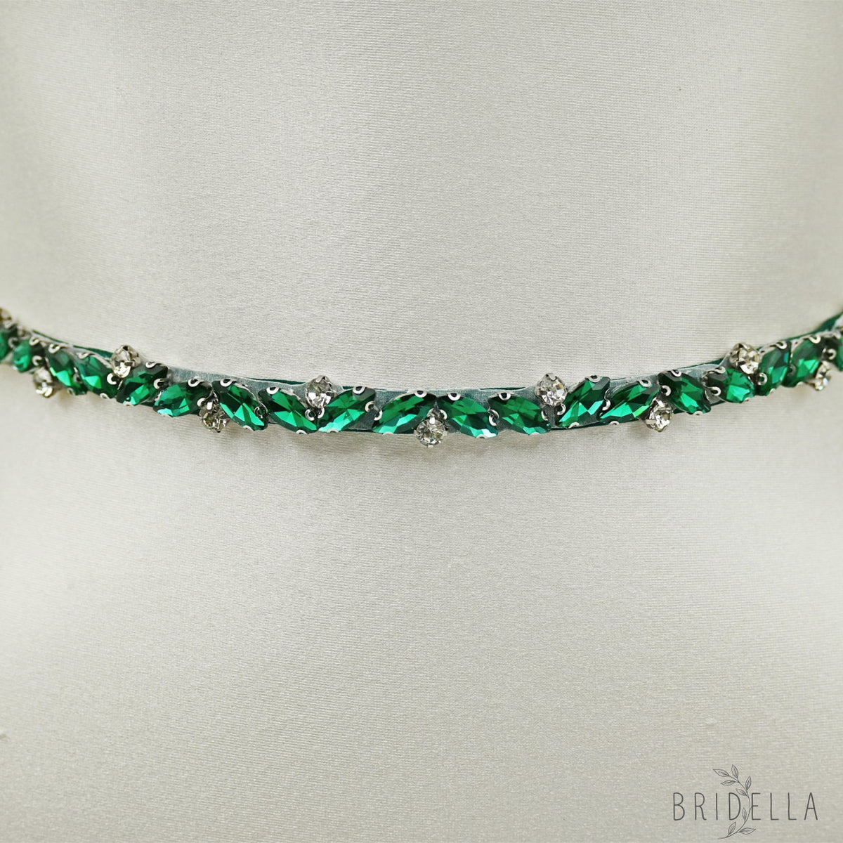 Green Rhinestone Bridal Belt Wedding Sash - Bridella BS149KL - Green Ribbon - Belts
